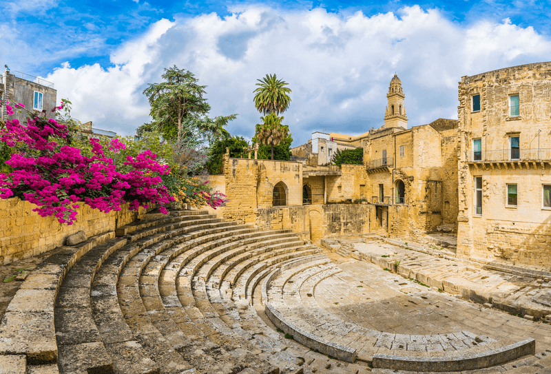 Ancient Roman theater in Lecce, Puglia region, southern Italy