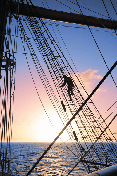 Sailing crew working on the ship Sea Cloud II