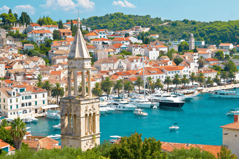 Aerial view of the town of Hvar harbor, Dalmatia, Croatia