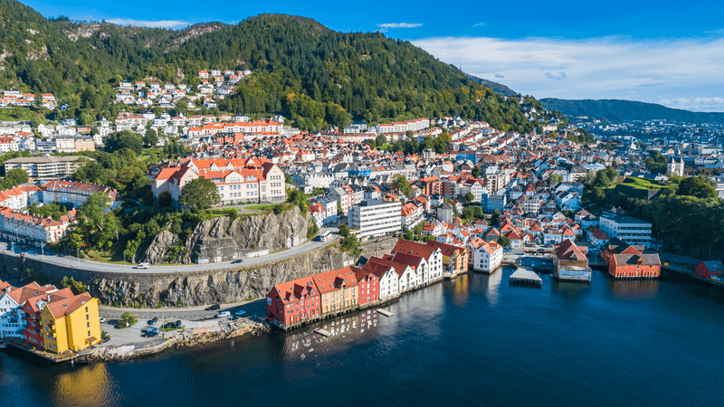 Aerial view of Bergen old town, Bergen, Norway