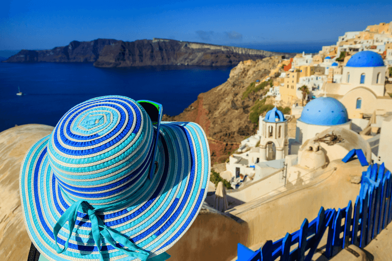 Bllue Hat, Classic view, Island of Santorini, Ancient Thera, Cyclades, S.Y. Sea Cloud, Mediterranean, Greece