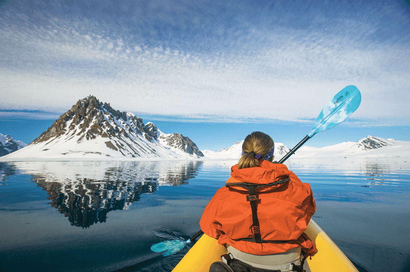 Kayaking at Krossfjord, West Spizbergen, Svalbard Norway