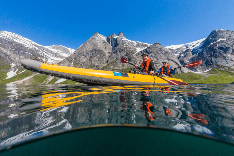 Calm reflected waters in Svartisen National Park, Melfjord, Nordfjord, Norway