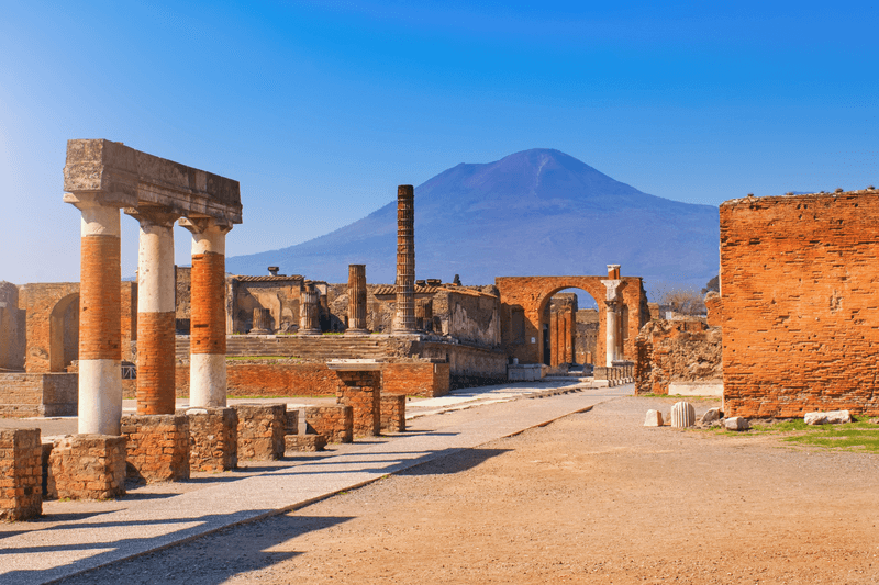 Ruins of an ancient city buried under volcanic ash and pumice in the eruption of Mount Vesuvius in AD 79, Pompeii, Campania, Naples, Italy