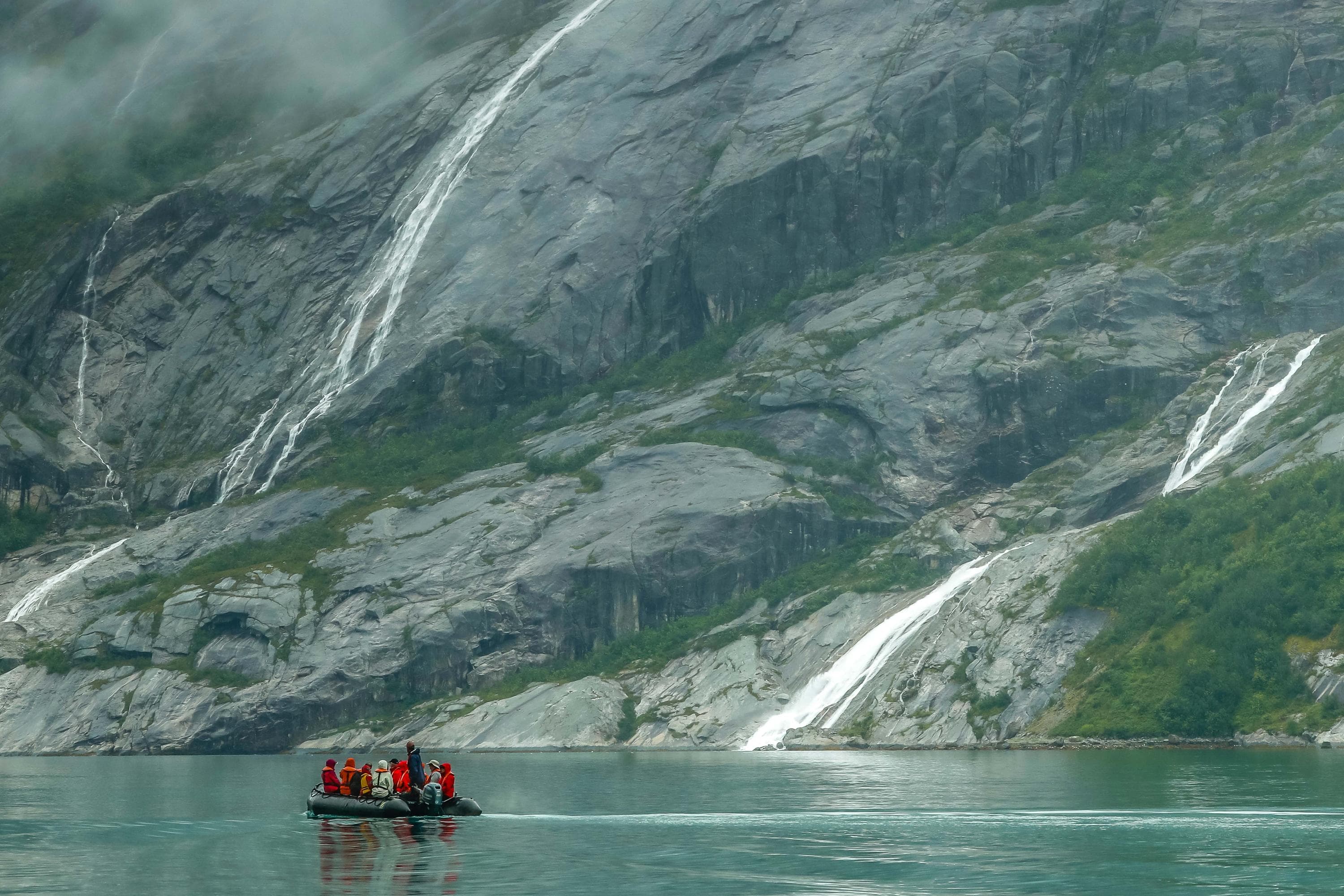 Guests explore by zodiac in Nordfjord, Norwegian Fjords, Norway