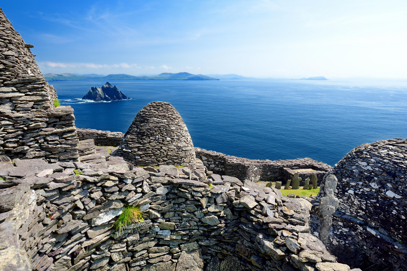 A view out from Skellig Michael or Great Skellig, home to the ruined remains of a Christian monastery. Inhabited by variety of seabirds, including gannets and puffins. UNESCO World Heritage Site, Ireland.