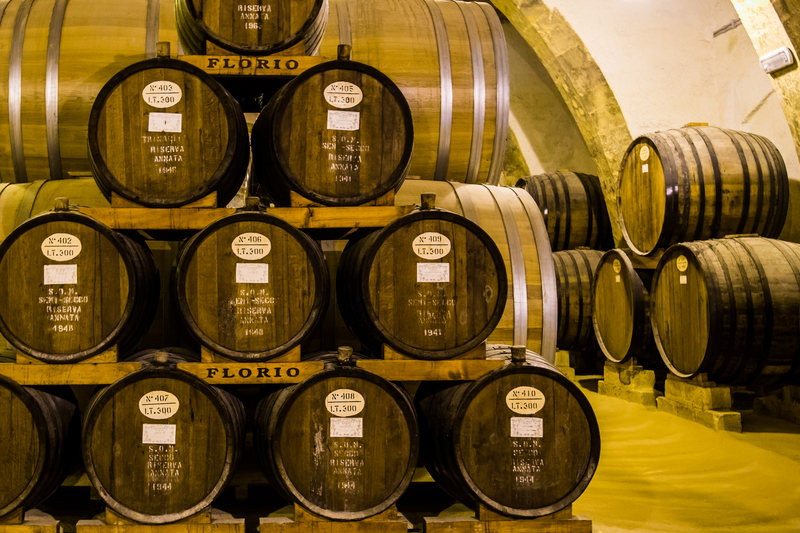 Barrels of Florio in Italy. Florio is a ancient wine and marsala producer in Sicily, Italy