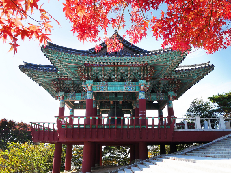 Bell pavilion near the entrance to Seokguram Grotto in Gyeongju, North Gyeongsang, South Korea. The grotto, together with Bulguksa Temple, is a UNESCO World Heritage Site.