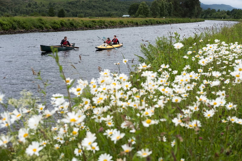 Guests kayaking in the Caledonian Canal, Scotland from the ship Lord of the Glens