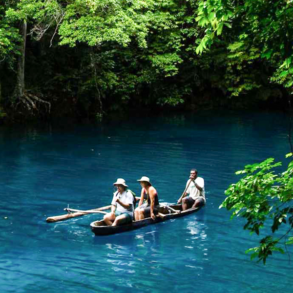 Guiests explor the Riri Blue Hole in Vanuatu