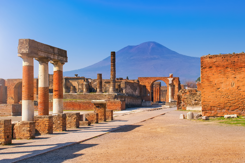 Ruins of an ancient city buried under volcanic ash and pumice in the eruption of Mount Vesuvius in AD 79, Pompeii, Campania, Naples, Italy