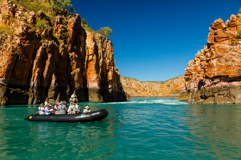Guests explore by zodiac at Cyclone Bay, Talbot Bay in the Kimberley Region, Northwest Australia