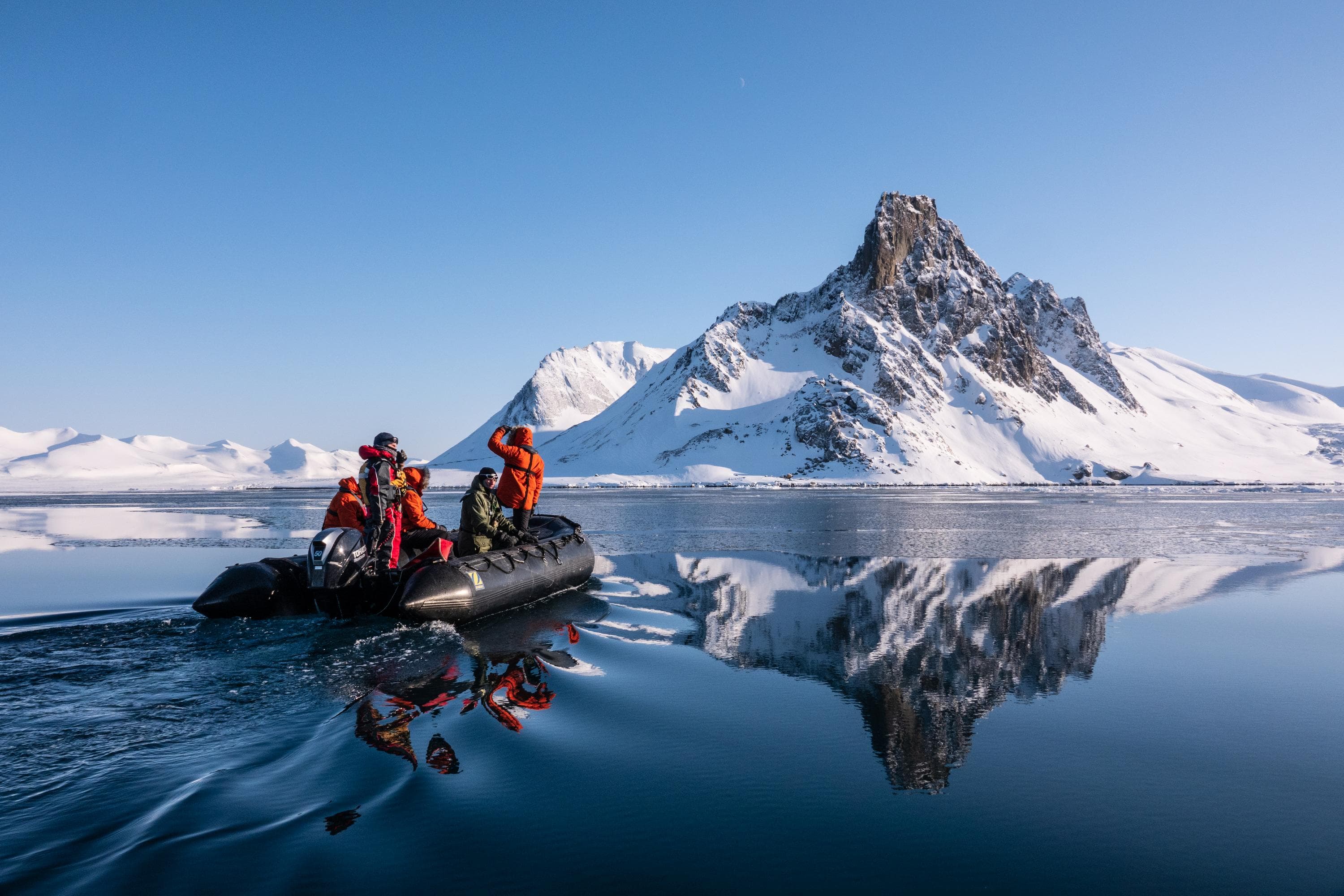 Guests explore by zodiac during the Reconnaissance voyage to the high Arctic