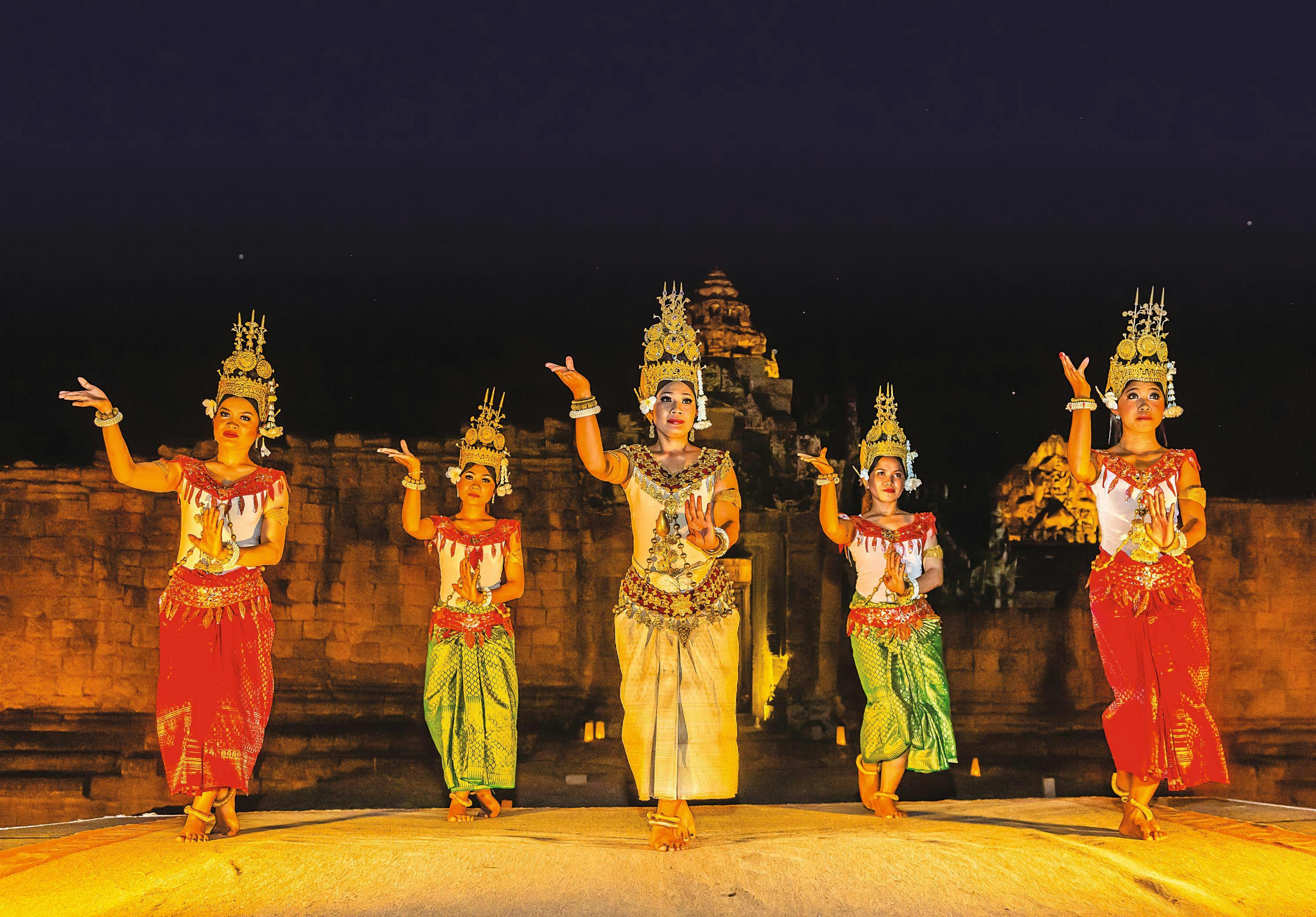 An evening performance of traditional Apsara Dance  at Banteay Srei Temple, Angkor, Siem Reap Province, Cambodia