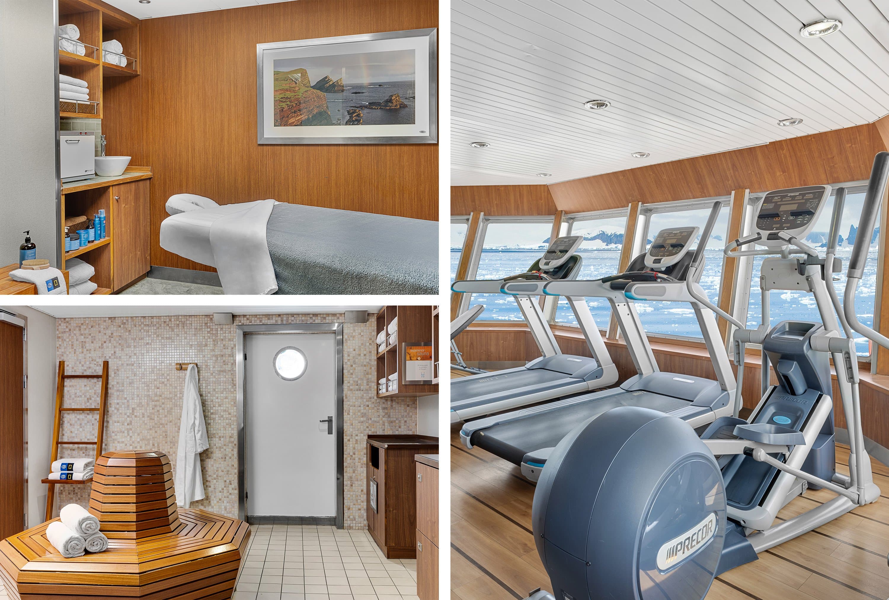 Spa, sauna and fitness center on the ship National Geographic Explorer.