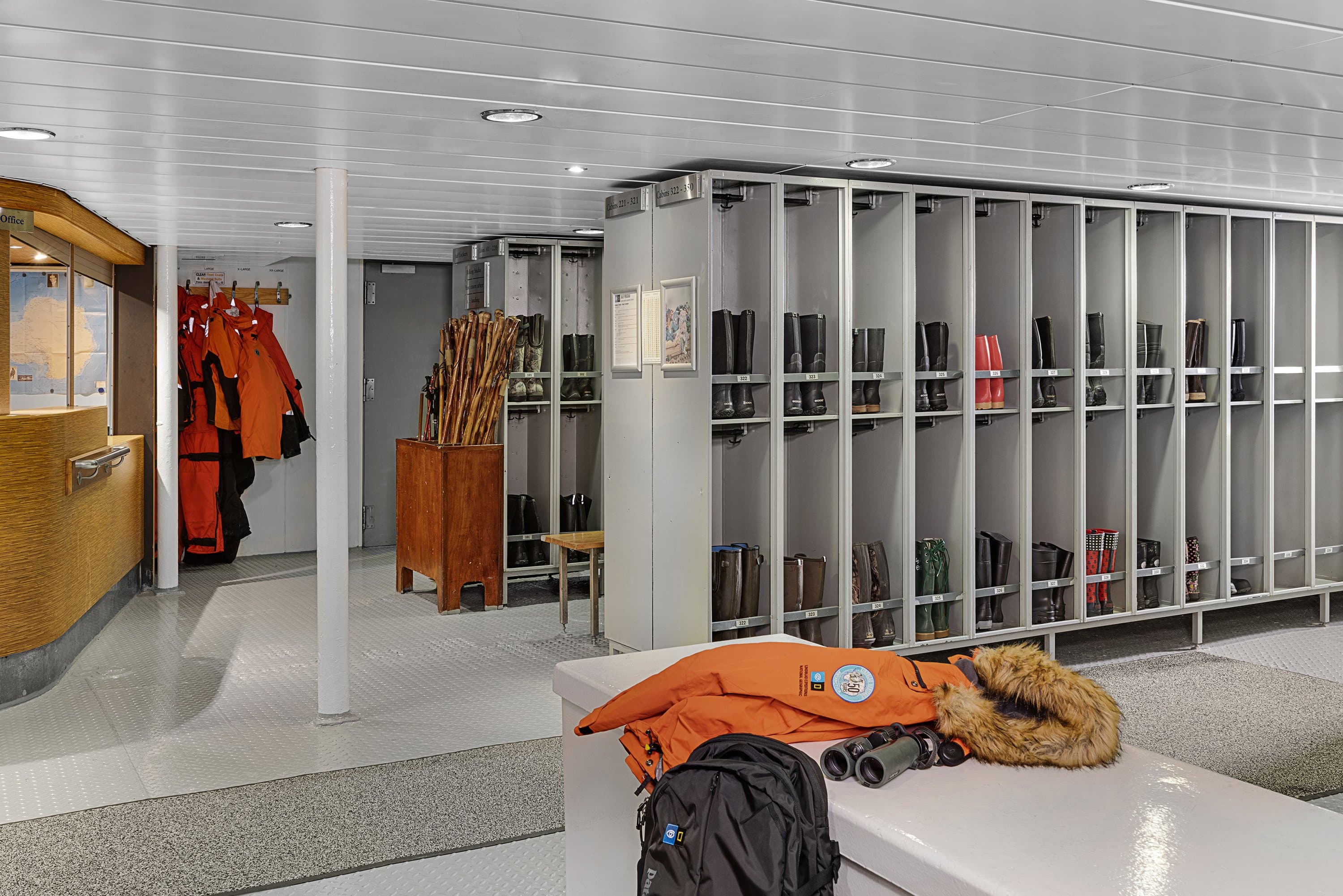 Mudroom on the ship National Geographic Explorer.