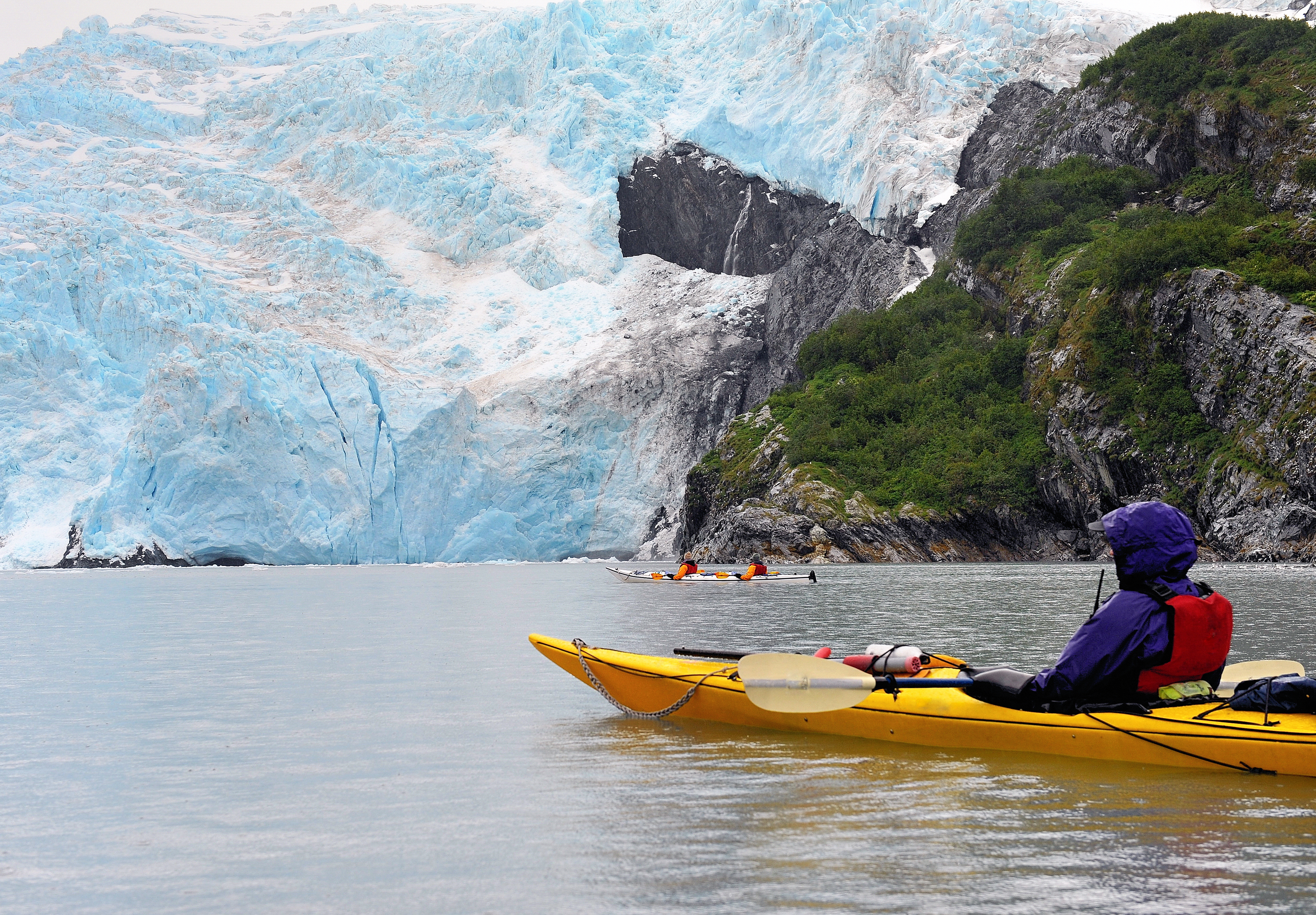 Single and double kayaks in Blackstone Bay, near glacier, Alaska
