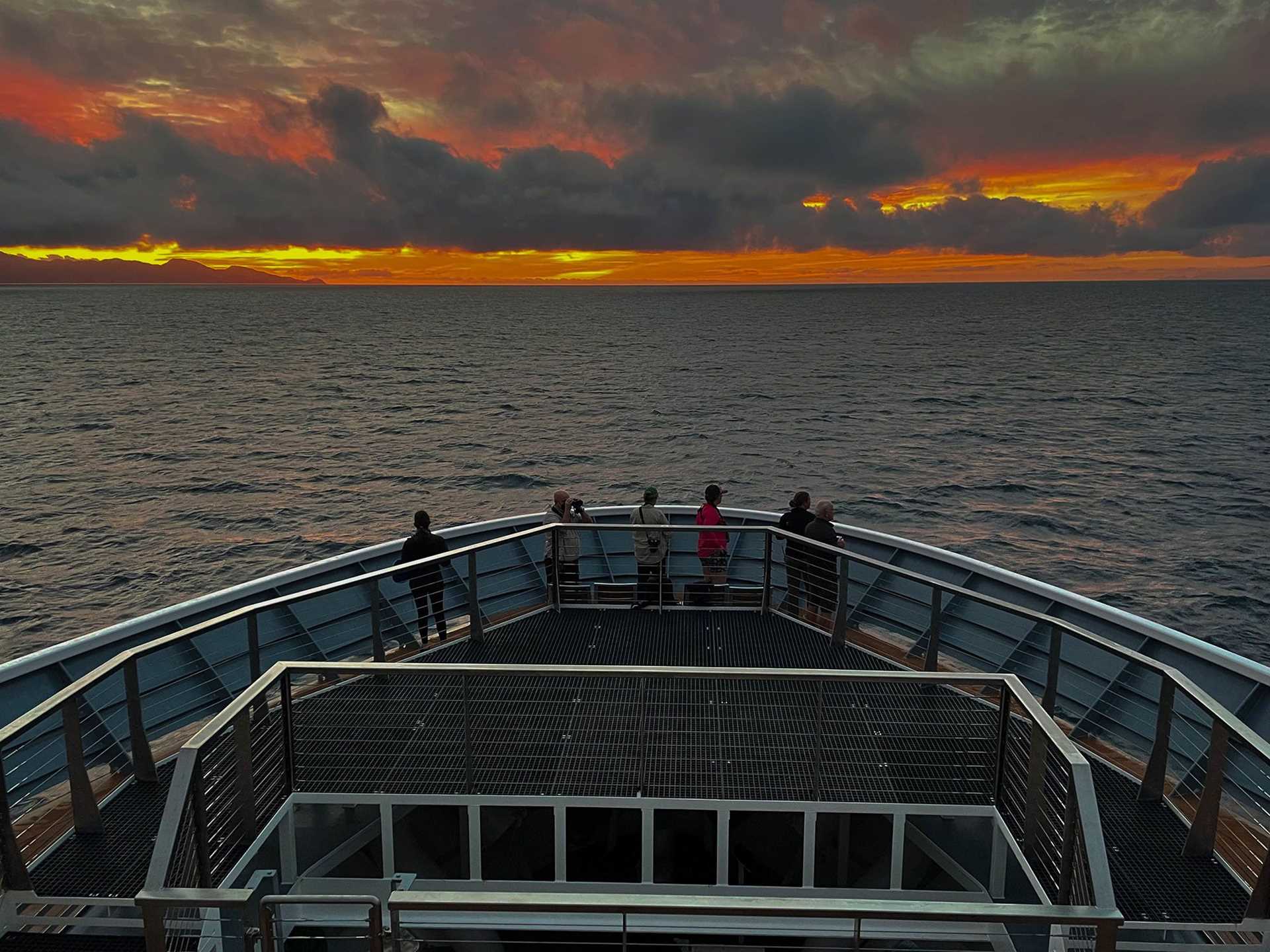 sunset and ship bow