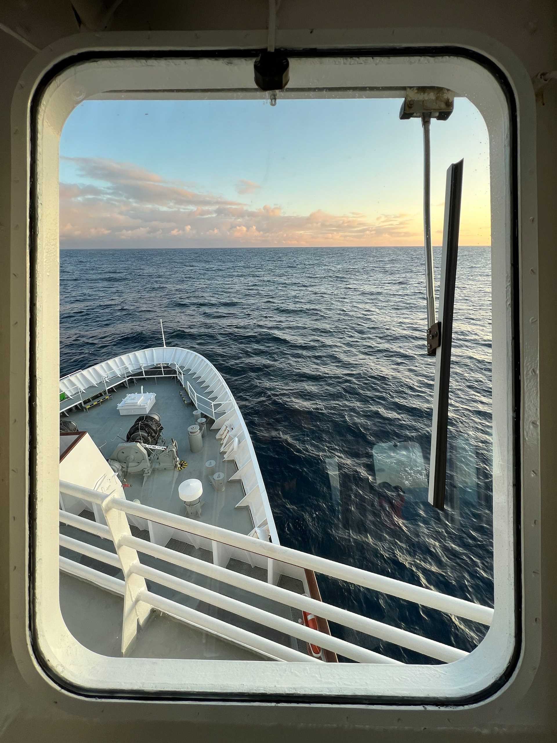 window of National Geographic Explorer looking out onto the Drake Passage