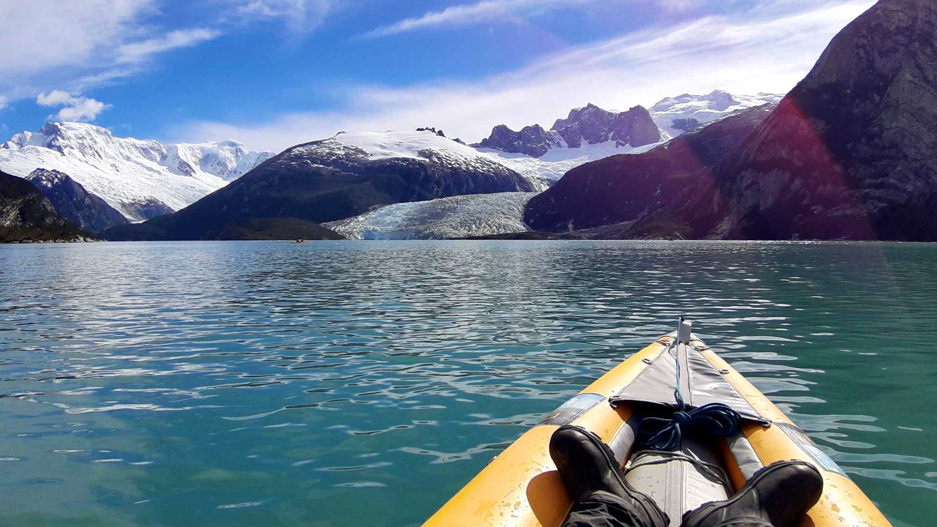 feet in a kayak