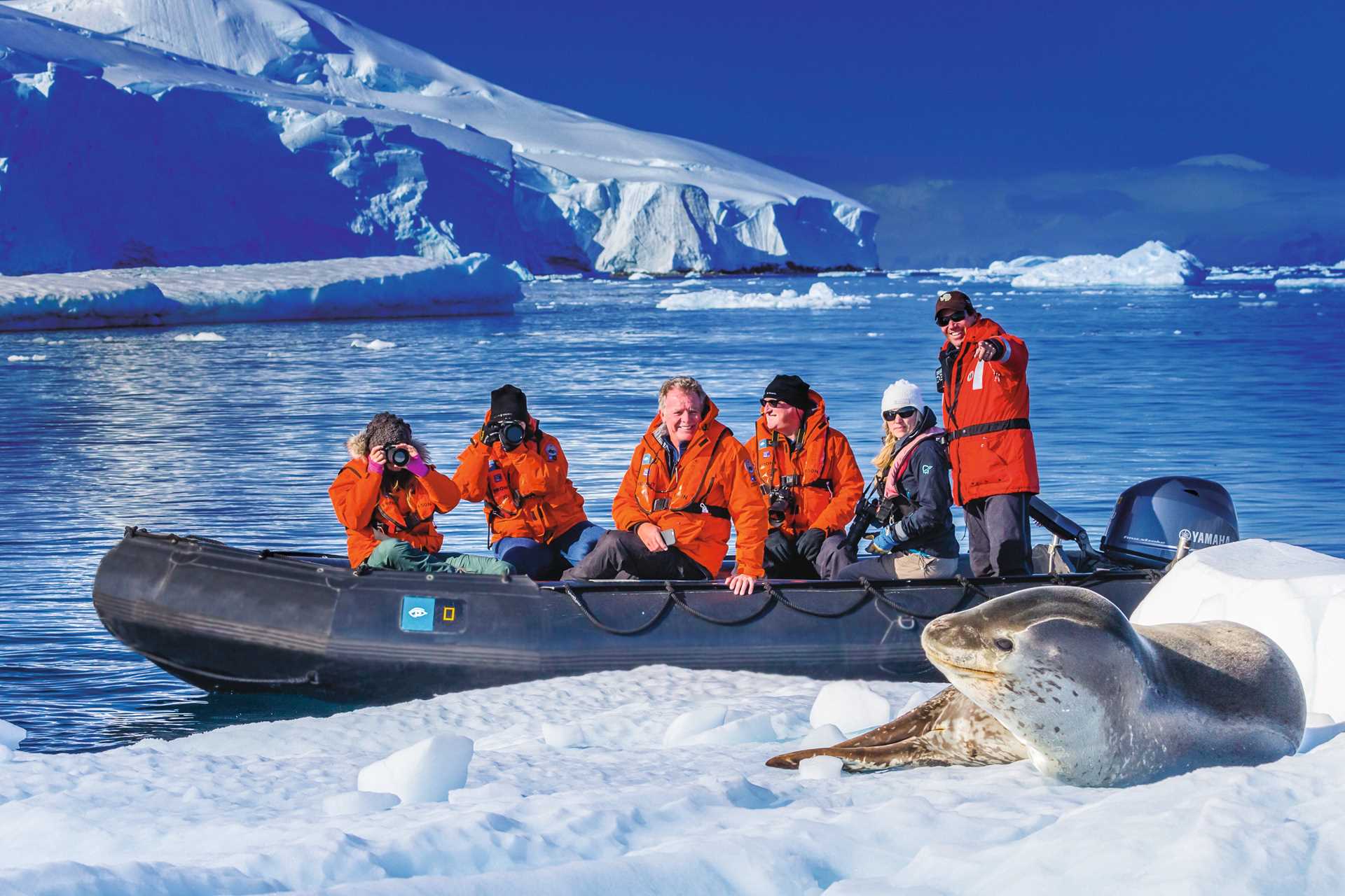 Guests in Zodiac photograph a Leopard Seal
