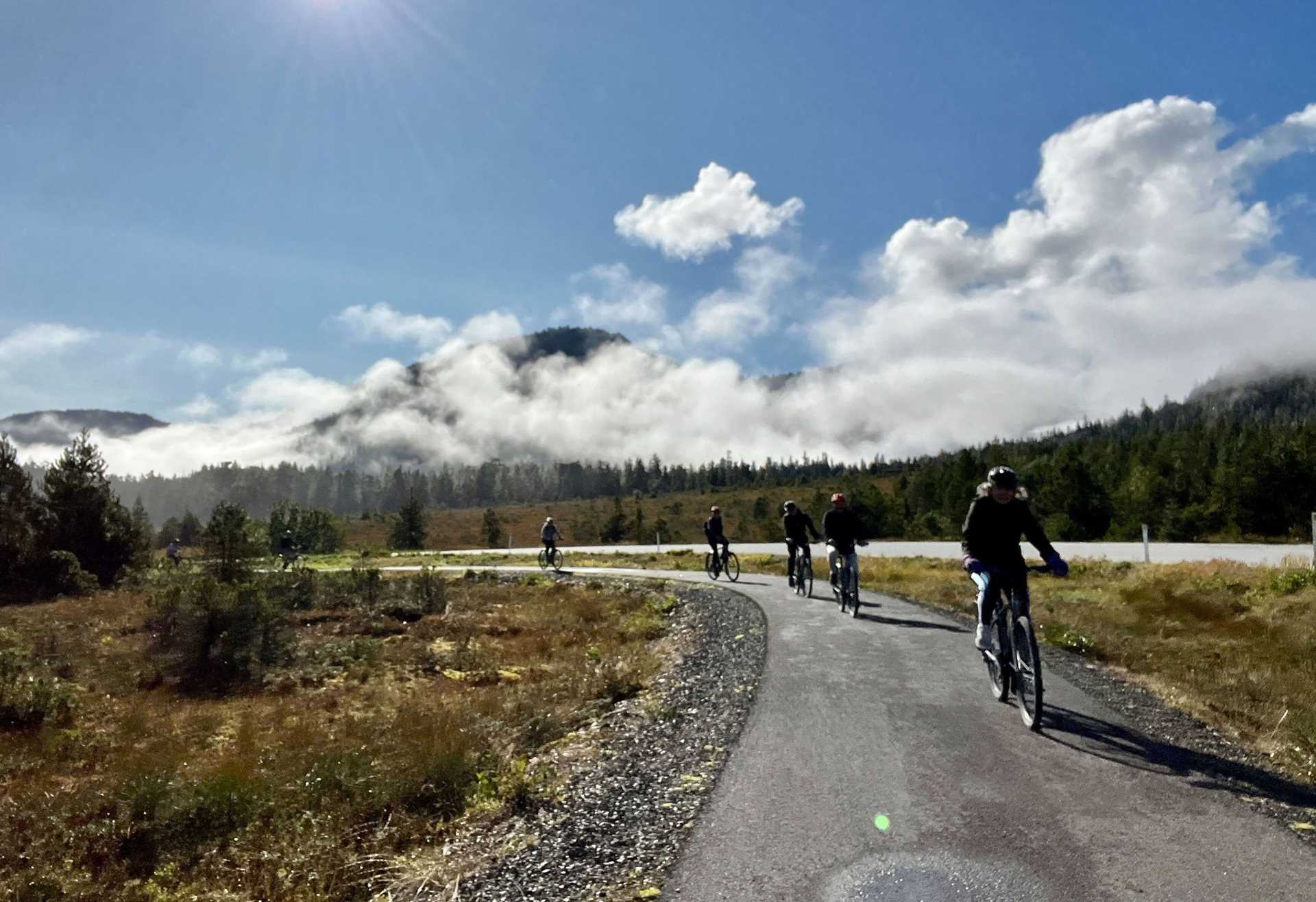 cyclists on a trail in petersburg, alaska
