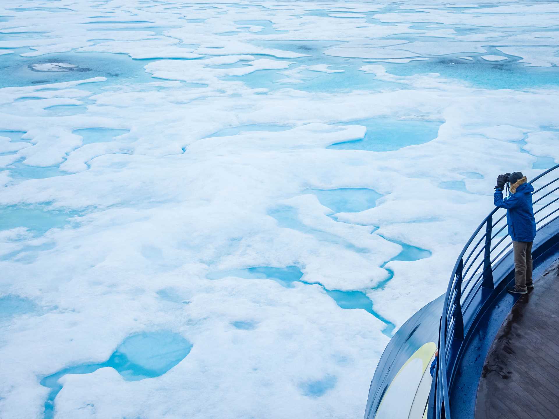 An aerial view of ice near the Arctic Circle in Alaska