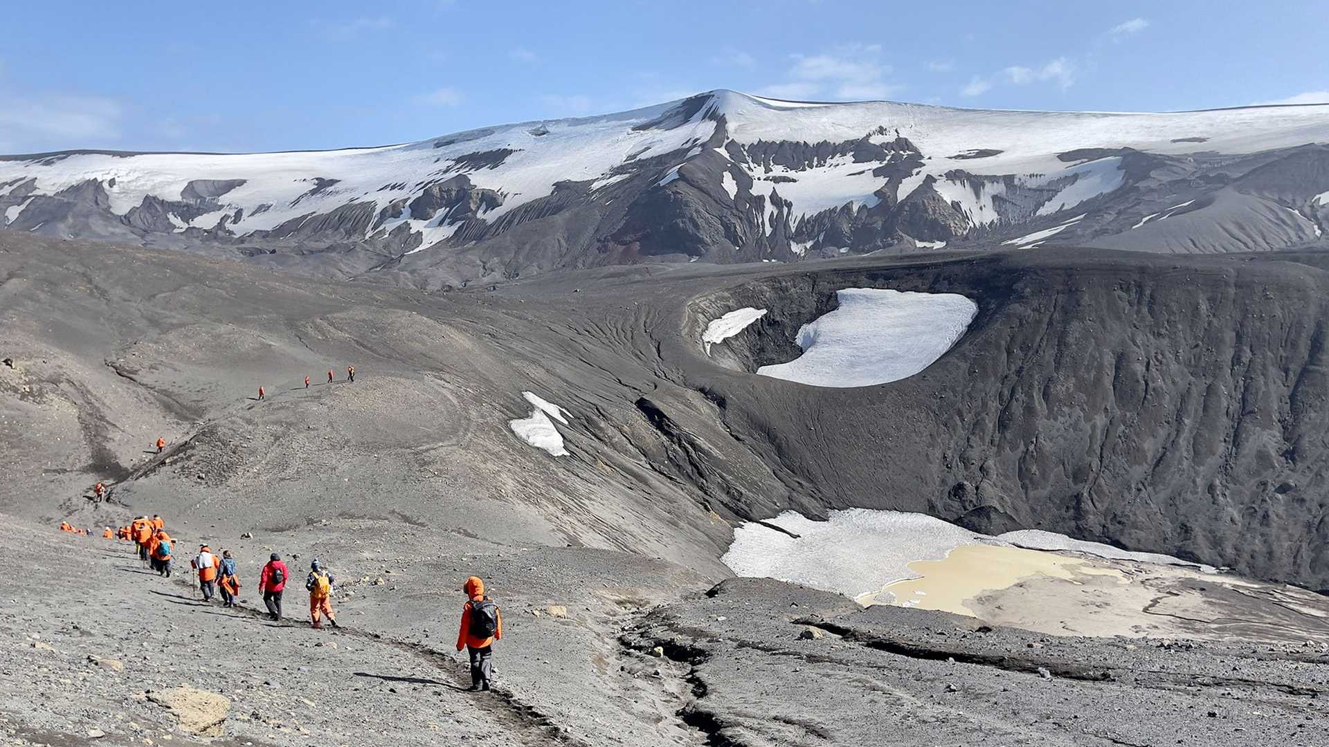 hikers on deception island